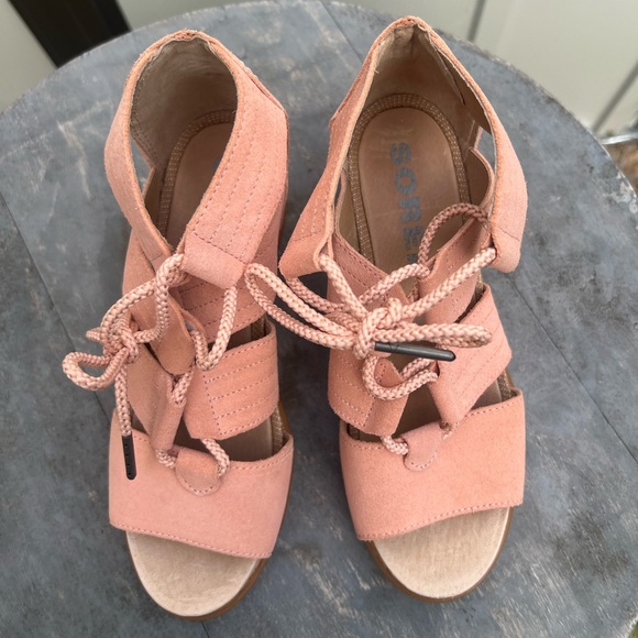 Sorel - Joaine Lace Peach Salmon Suede Wedges 7.5 - Picture 4 of 9